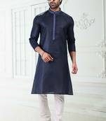 Blue embroidered linen kurta-pajama