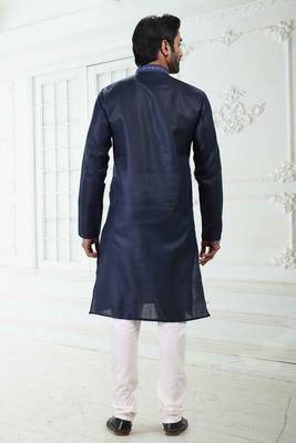 Blue embroidered linen kurta-pajama 2