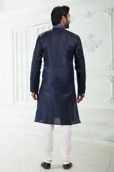 Blue embroidered linen kurta-pajama