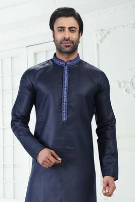 Blue embroidered linen kurta-pajama 3