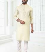 Green embroidered linen kurta-pajama