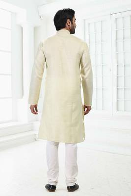 Green embroidered linen kurta-pajama 2