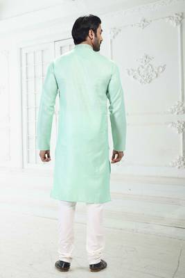 Green embroidered linen kurta-pajama 2