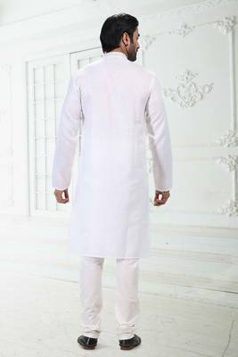 White embroidered linen kurta-pajama 2