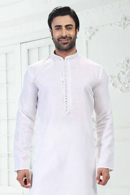 White embroidered linen kurta-pajama 3