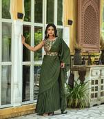 Crush Chinon Half and Half Saree with Heavy Multi Sequins Work Blouse With Waist Belt