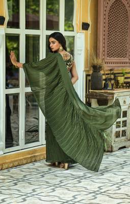Crush Chinon Half and Half Saree with Heavy Multi Sequins Work Blouse With Waist Belt 3