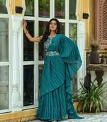 Crush Chinon Half and Half Saree with Heavy Multi Sequins Work Blouse With Waist Belt