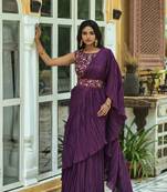 Crush Chinon Half and Half Saree with Heavy Multi Sequins Work Blouse With Waist Belt