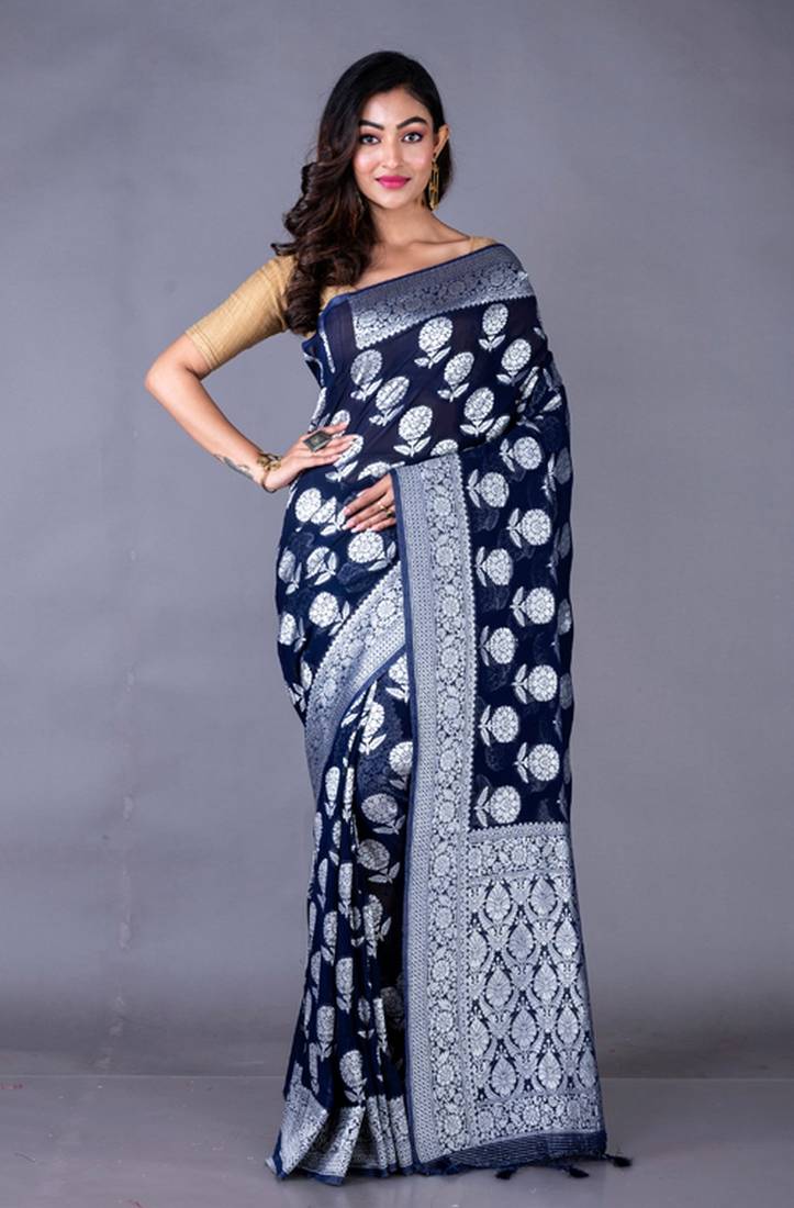 Georgette jacard heavy zari saree