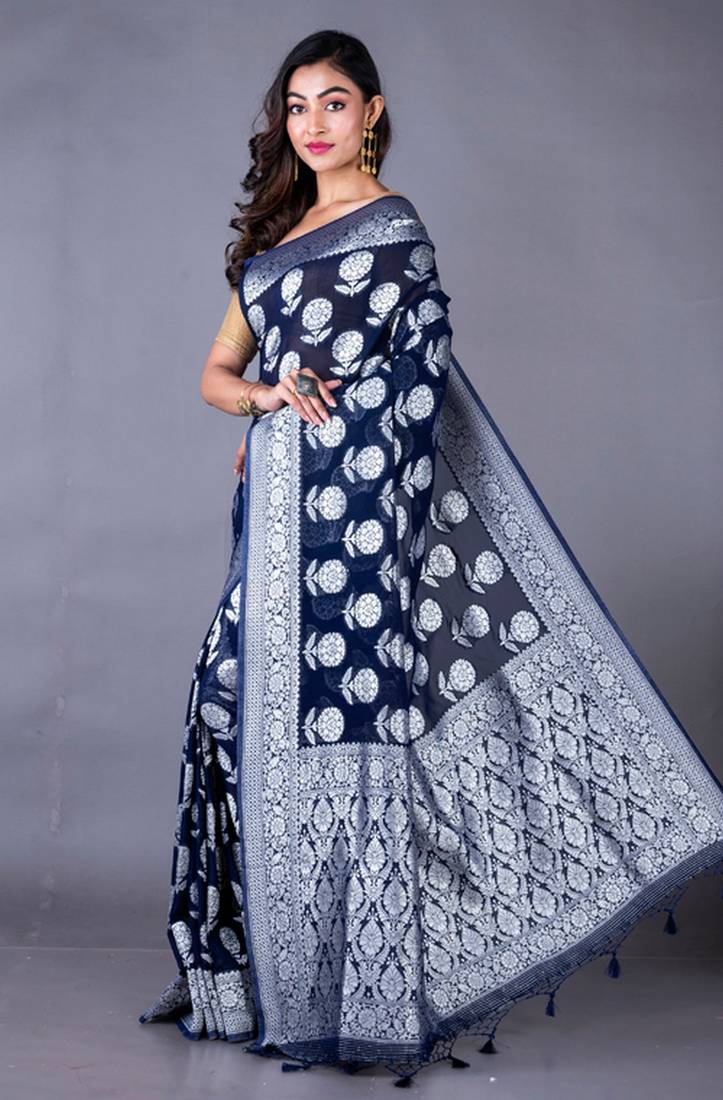 Georgette jacard heavy zari saree