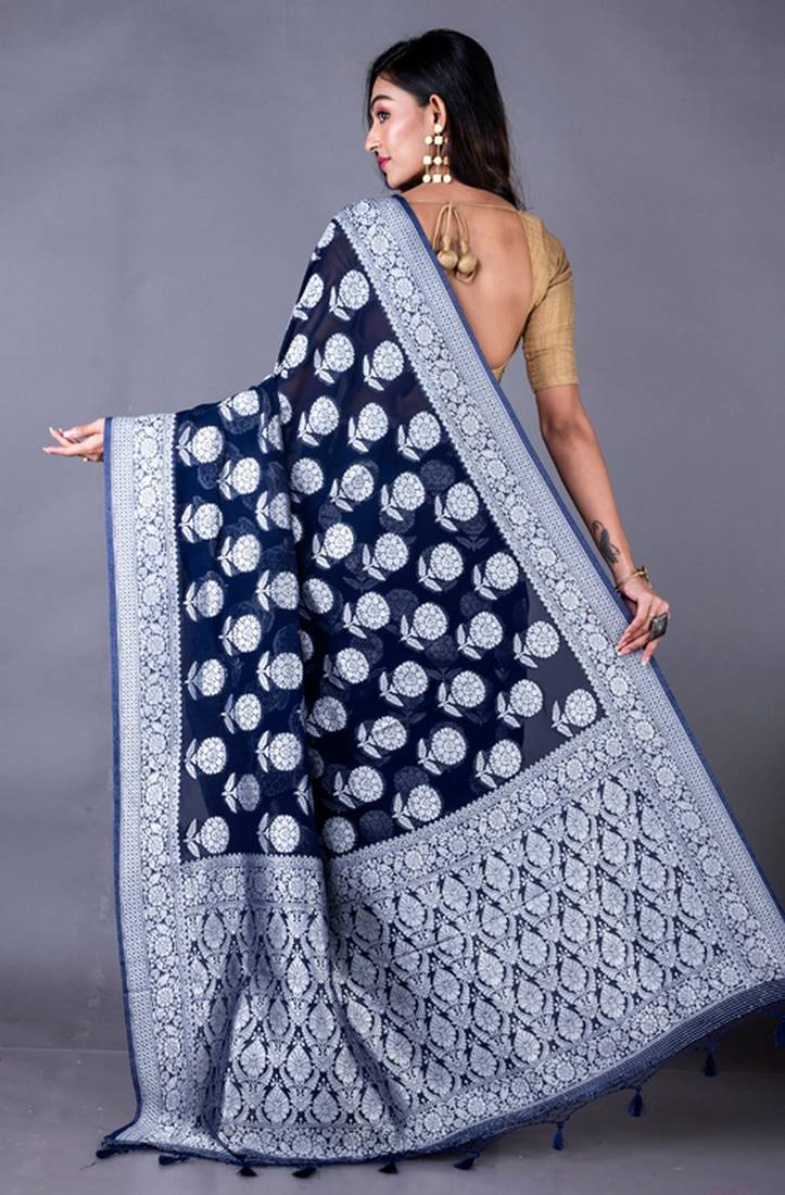 Georgette jacard heavy zari saree