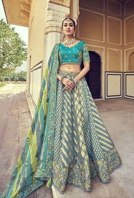 Multicolor embroidered silk semi stitched lehenga 1