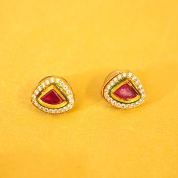 Ruby Kundan Meenakari Diamond Look Studs 1