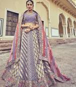 Lavender embroidered silk semi stitched lehenga