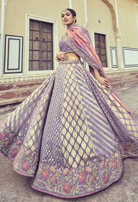 Lavender embroidered silk semi stitched lehenga 2