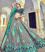 Grey embroidered silk semi stitched lehenga
