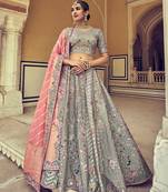 Grey embroidered silk semi stitched lehenga
