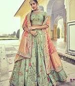 Sea-green embroidered silk semi stitched lehenga