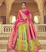 Parrot-green embroidered silk semi stitched lehenga