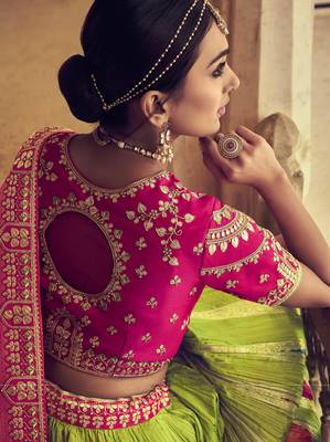 Parrot-green embroidered silk semi stitched lehenga 2