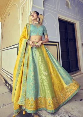 Multicolor embroidered silk semi stitched lehenga 1