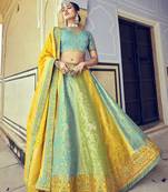Multicolor embroidered silk semi stitched lehenga