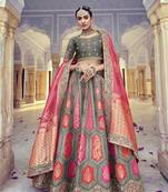Grey embroidered silk semi stitched lehenga