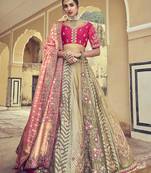 Beige embroidered silk semi stitched lehenga