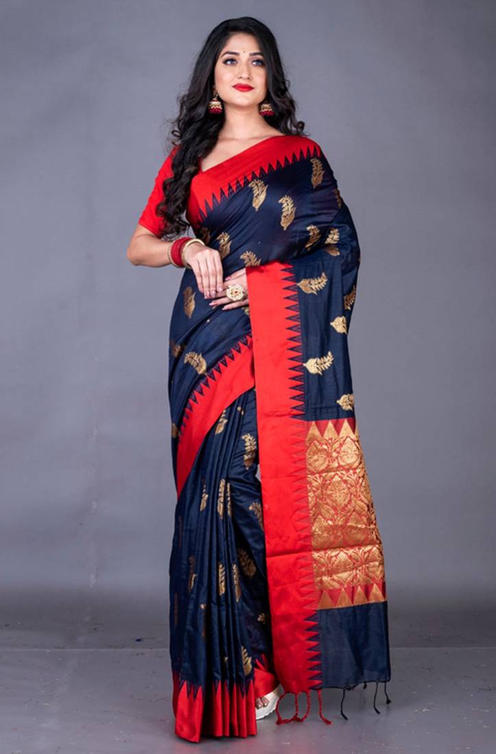 South chanderi silk temple border saree heavy butta