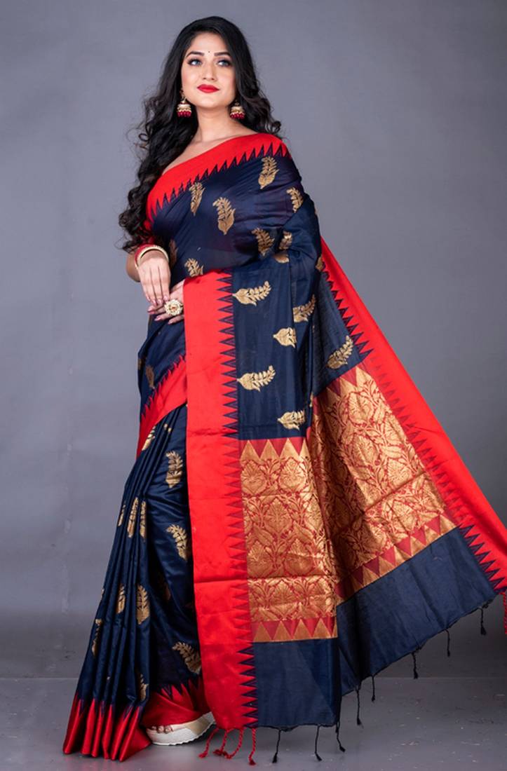 South chanderi silk temple border saree heavy butta