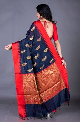 South chanderi silk temple border saree heavy butta 4