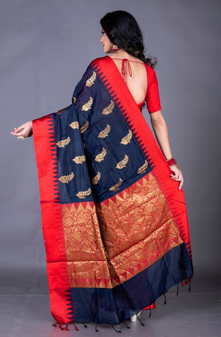 South chanderi silk temple border saree heavy butta