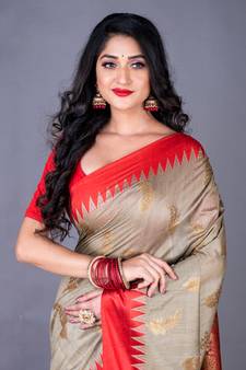 South chanderi silk temple border saree heavy butta