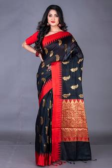 South chanderi silk temple border saree heavy butta