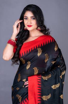 South chanderi silk temple border saree heavy butta 2