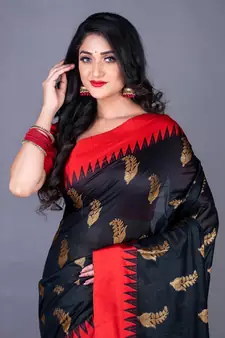 South chanderi silk temple border saree heavy butta