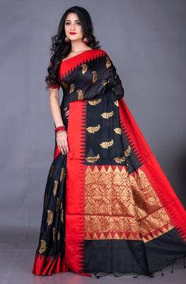 South chanderi silk temple border saree heavy butta 3