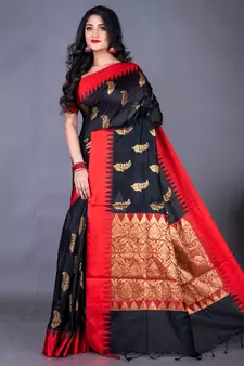 South chanderi silk temple border saree heavy butta