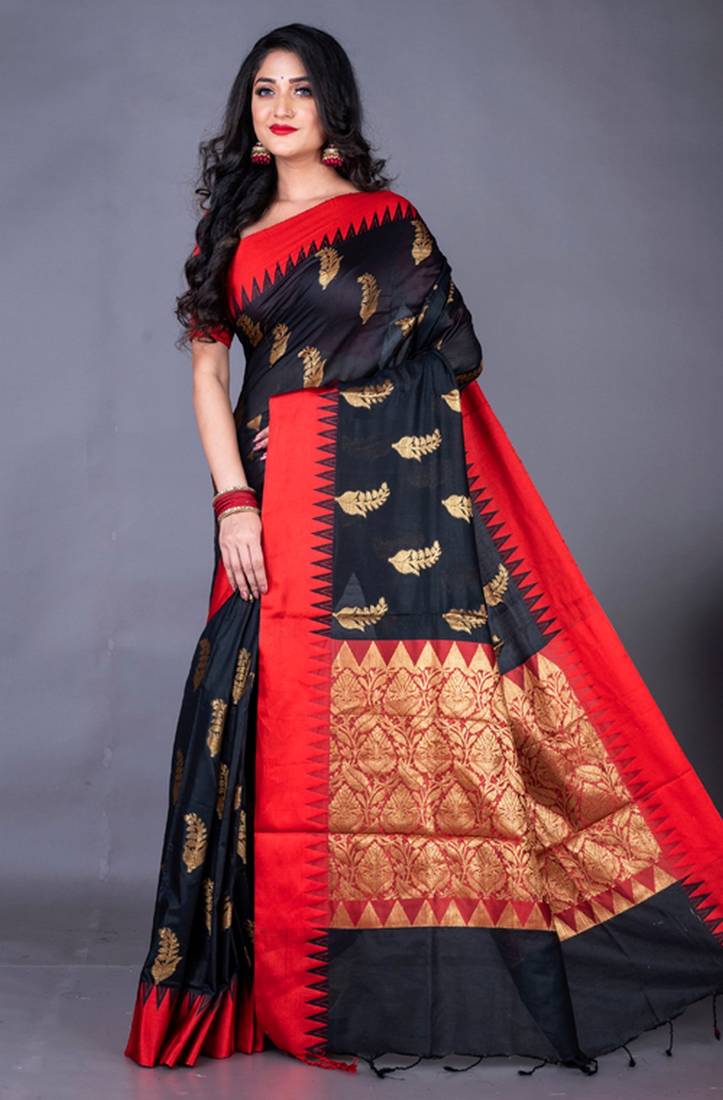 South chanderi silk temple border saree heavy butta