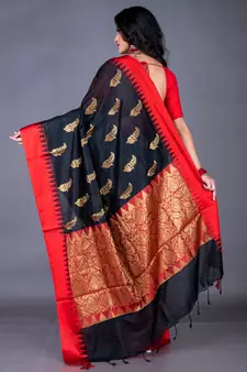 South chanderi silk temple border saree heavy butta