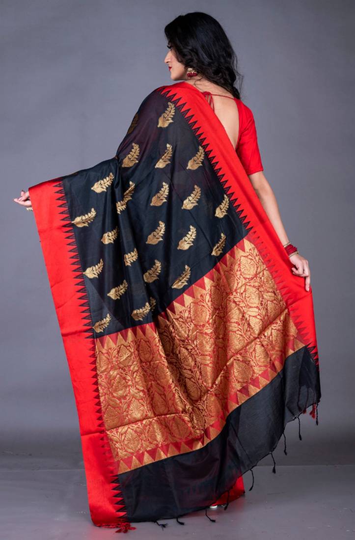 South chanderi silk temple border saree heavy butta