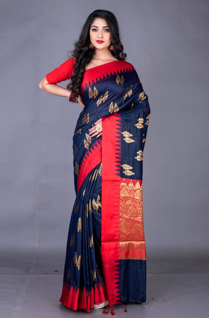 South chanderi silk temple border saree heavy butta