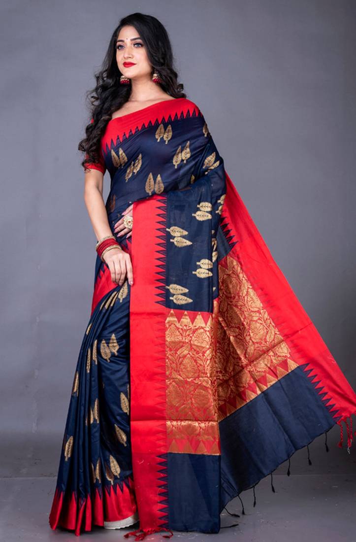 South chanderi silk temple border saree heavy butta