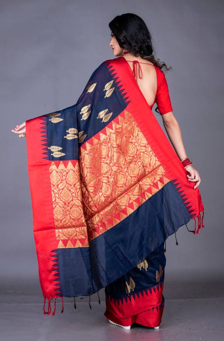 South chanderi silk temple border saree heavy butta
