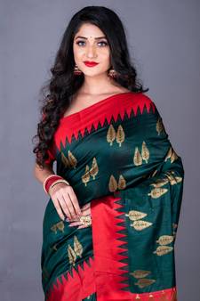 South chanderi silk temple border saree heavy butta