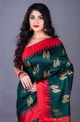 South chanderi silk temple border saree heavy butta 1