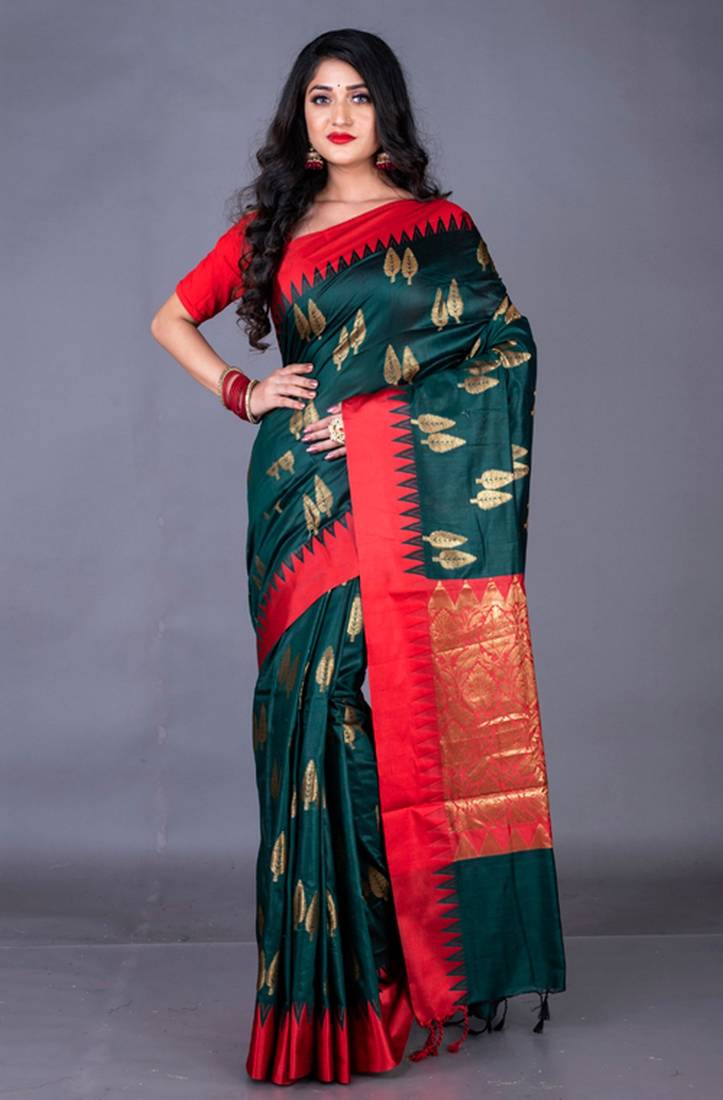 South chanderi silk temple border saree heavy butta