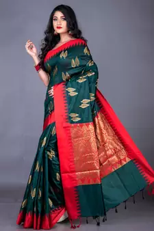 South chanderi silk temple border saree heavy butta