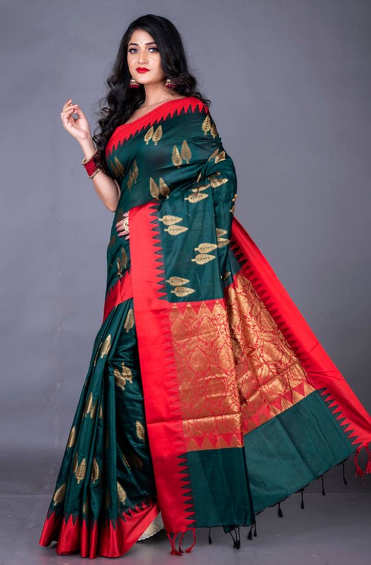 South chanderi silk temple border saree heavy butta